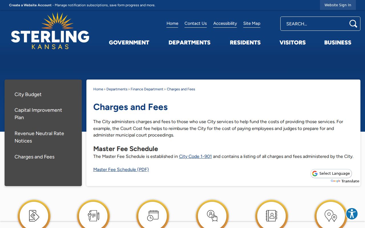 Sterling charges and fees information