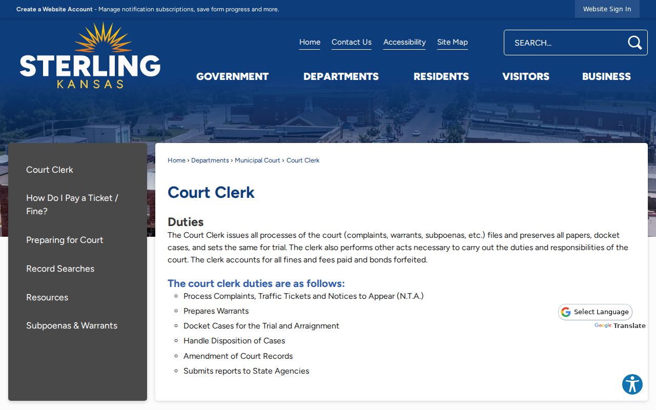 Sterling Court Clerk records information