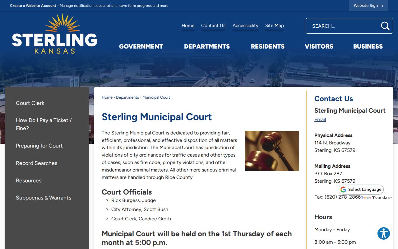 Official Sterling Municipal Court page
