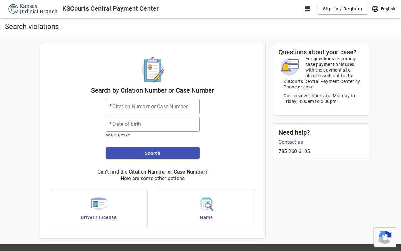 Kansas Central Payment Center traffic ticket search
