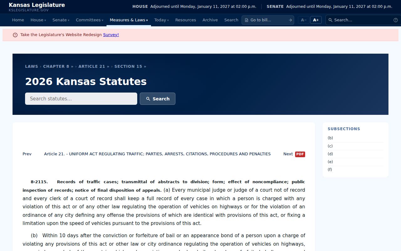 Kansas traffic case records reporting statute
