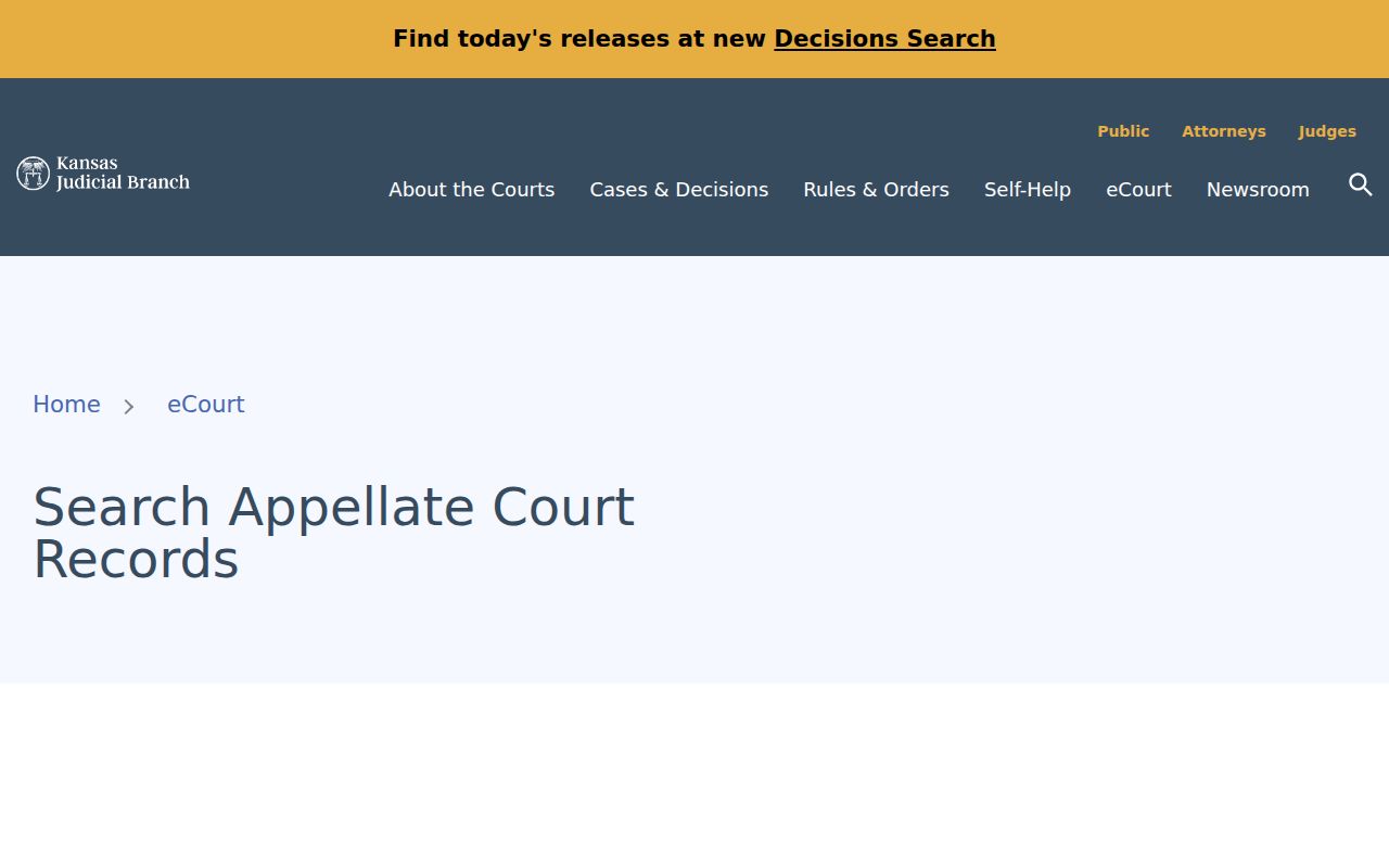 Kansas appellate court records access page