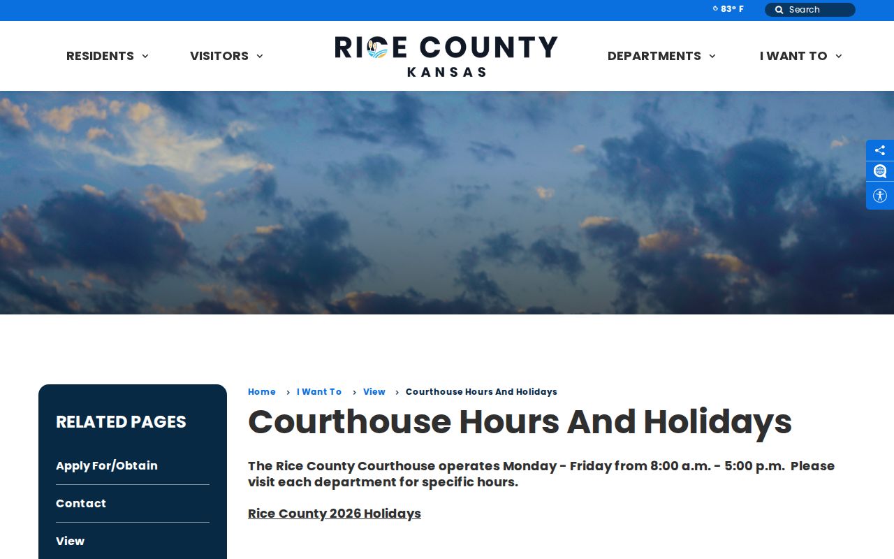 Rice County courthouse hours and holidays page